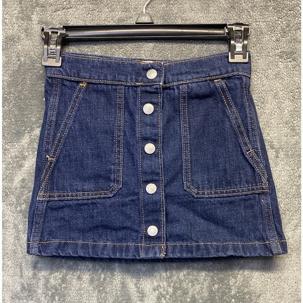Old Navy Girls Jean Skirt Snap Front Adjustable Waist Size S 6/7 Denim Skirt